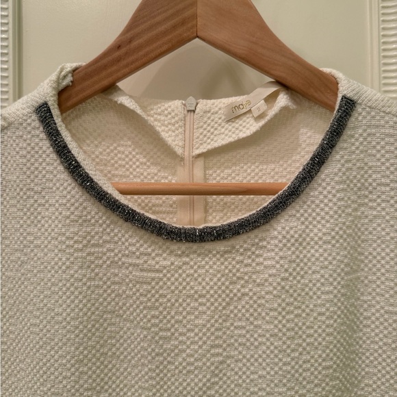 Maje Drop Waist Cotton Pleated Mini Dress Embellished Neck Cream Size 2 US M - Picture 3 of 5